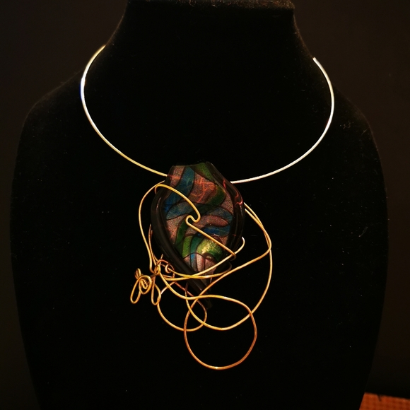 Artisan Created Art Glass and Wire Wrapped Choker Necklace - Picture 2 of 14
